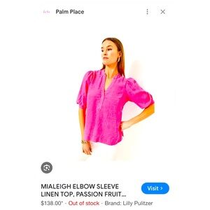 NWTLilly Pulitzer Passion Fruit Pink Elbow Sleeve Blouse 16